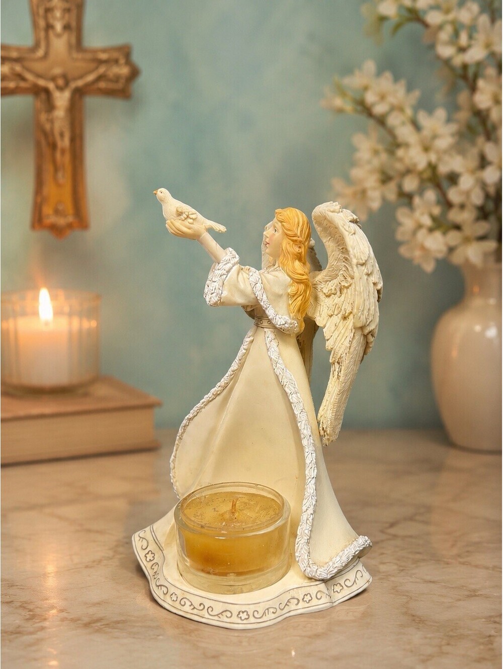 Yankee Candle 2010s Angel Tea Light Holder Heavenly Collection Ivory, 4x6"